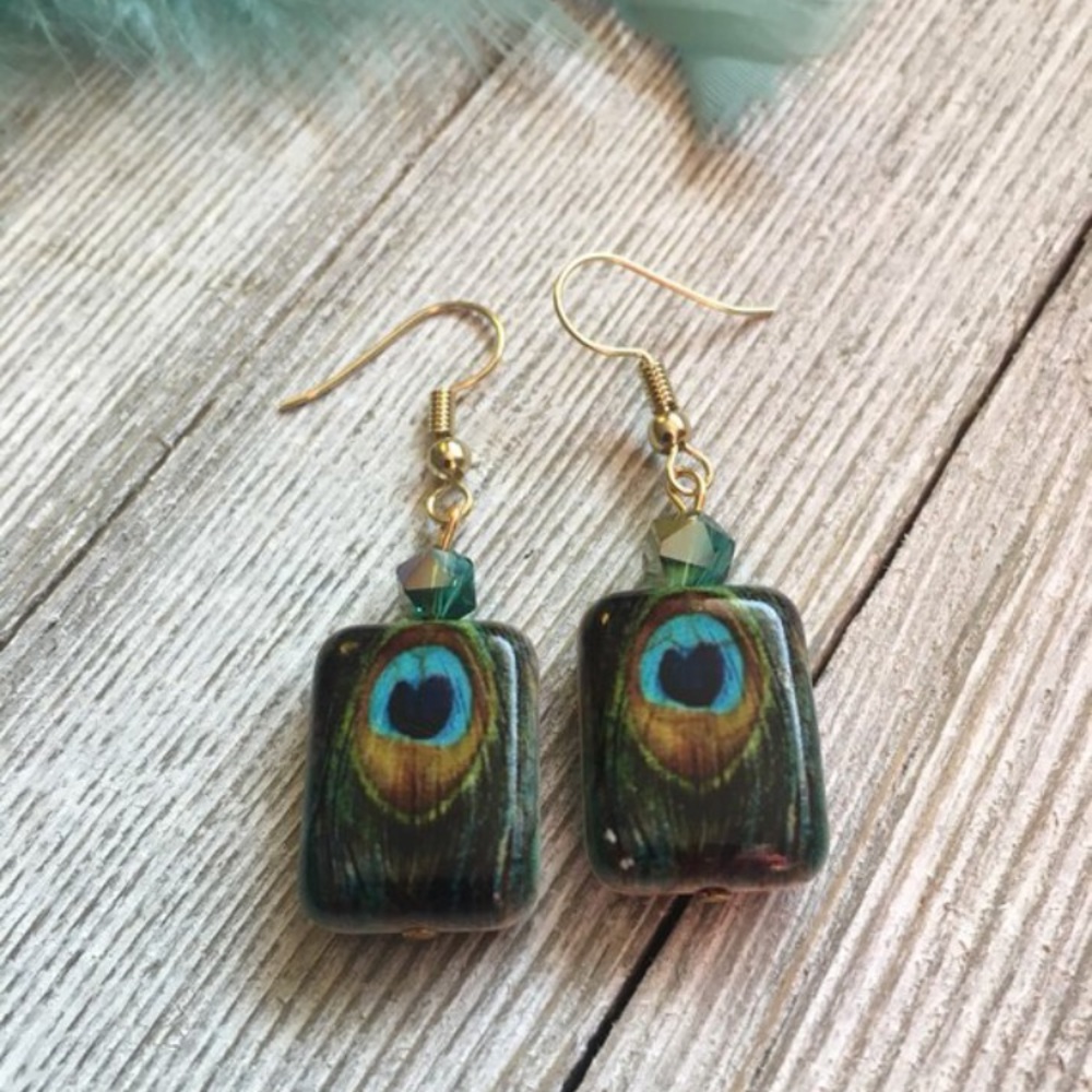 Gold Peacock Boho Crystal Earrings